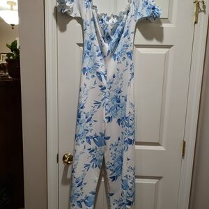 Missguided+ Blue Floral Off-Shoulder Jumpsuit